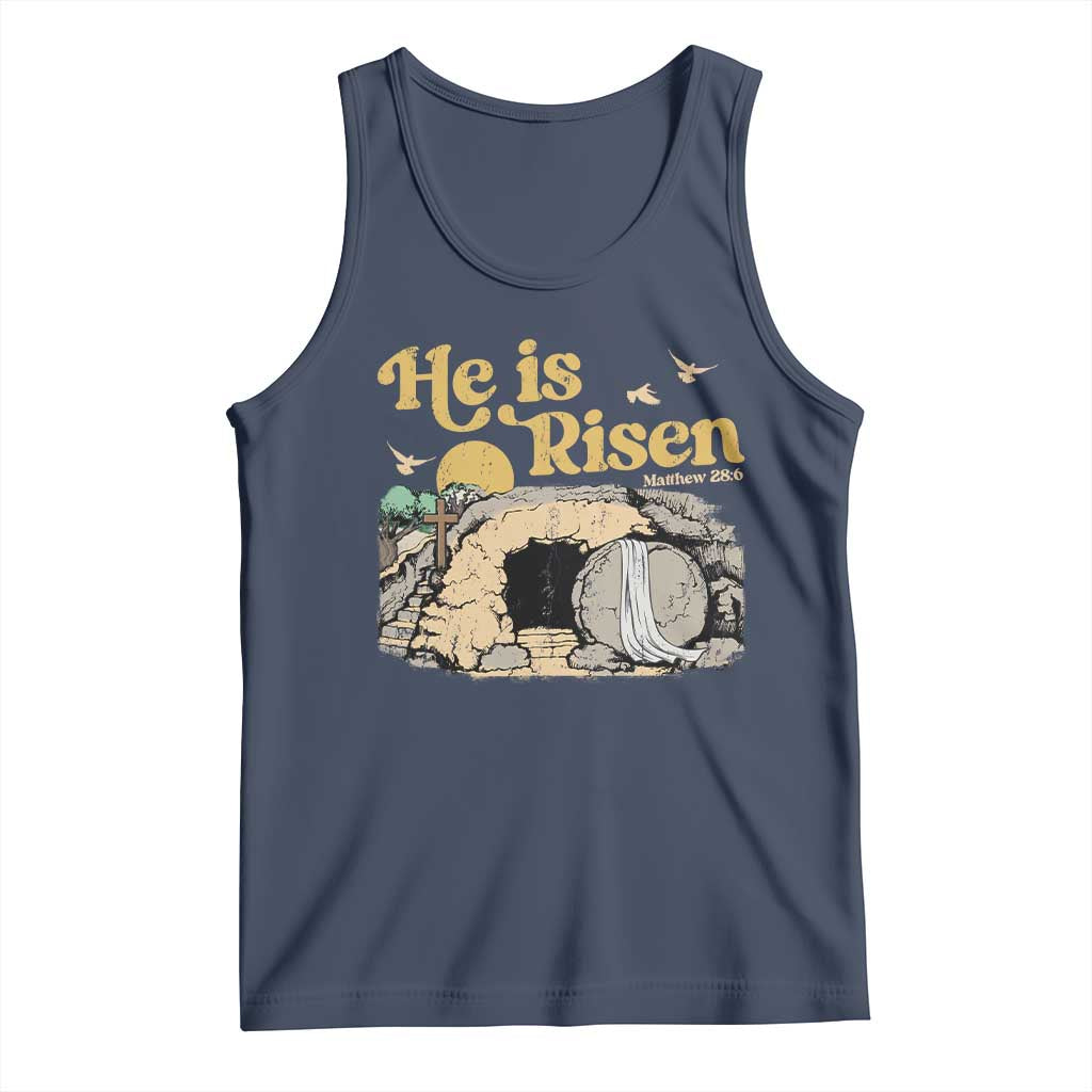 He Is Risen Tank Top Retro Vintage Easter Jesus Christian Apparel TS10 Navy Print Your Wear
