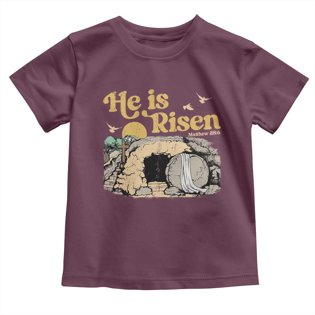 He Is Risen Toddler T Shirt Retro Vintage Easter Jesus Christian Apparel TS10 Maroon Print Your Wear