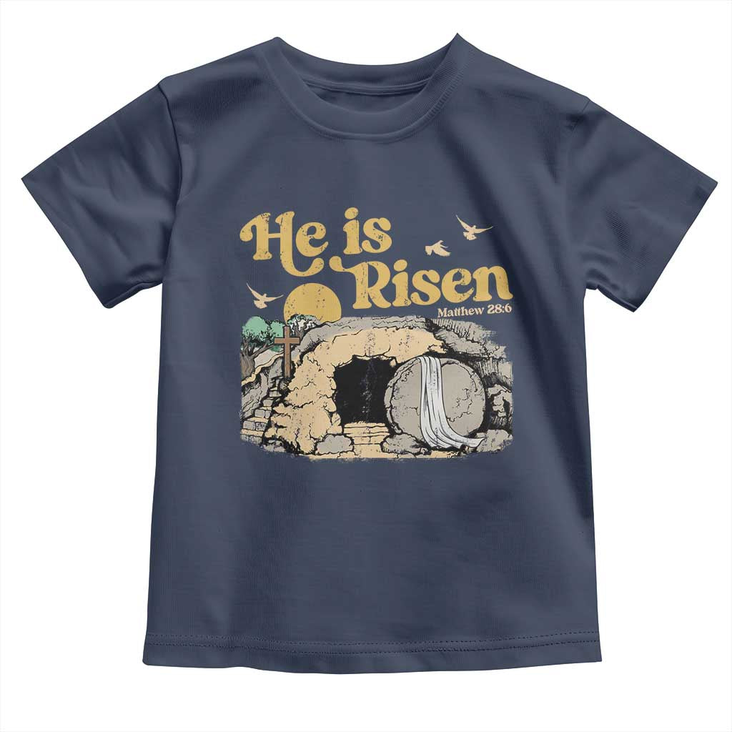 He Is Risen Toddler T Shirt Retro Vintage Easter Jesus Christian Apparel TS10 Navy Print Your Wear