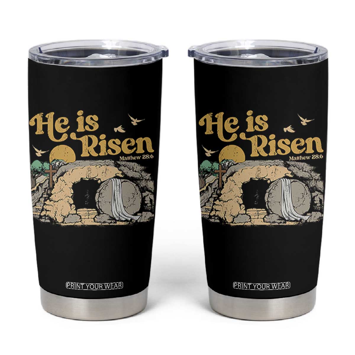 He Is Risen Tumbler Cup Retro Vintage Easter Jesus Christian Apparel TS10 Black Print Your Wear