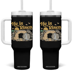 He Is Risen Tumbler With Handle Retro Vintage Easter Jesus Christian Apparel TS10 One Size: 40 oz Black Print Your Wear