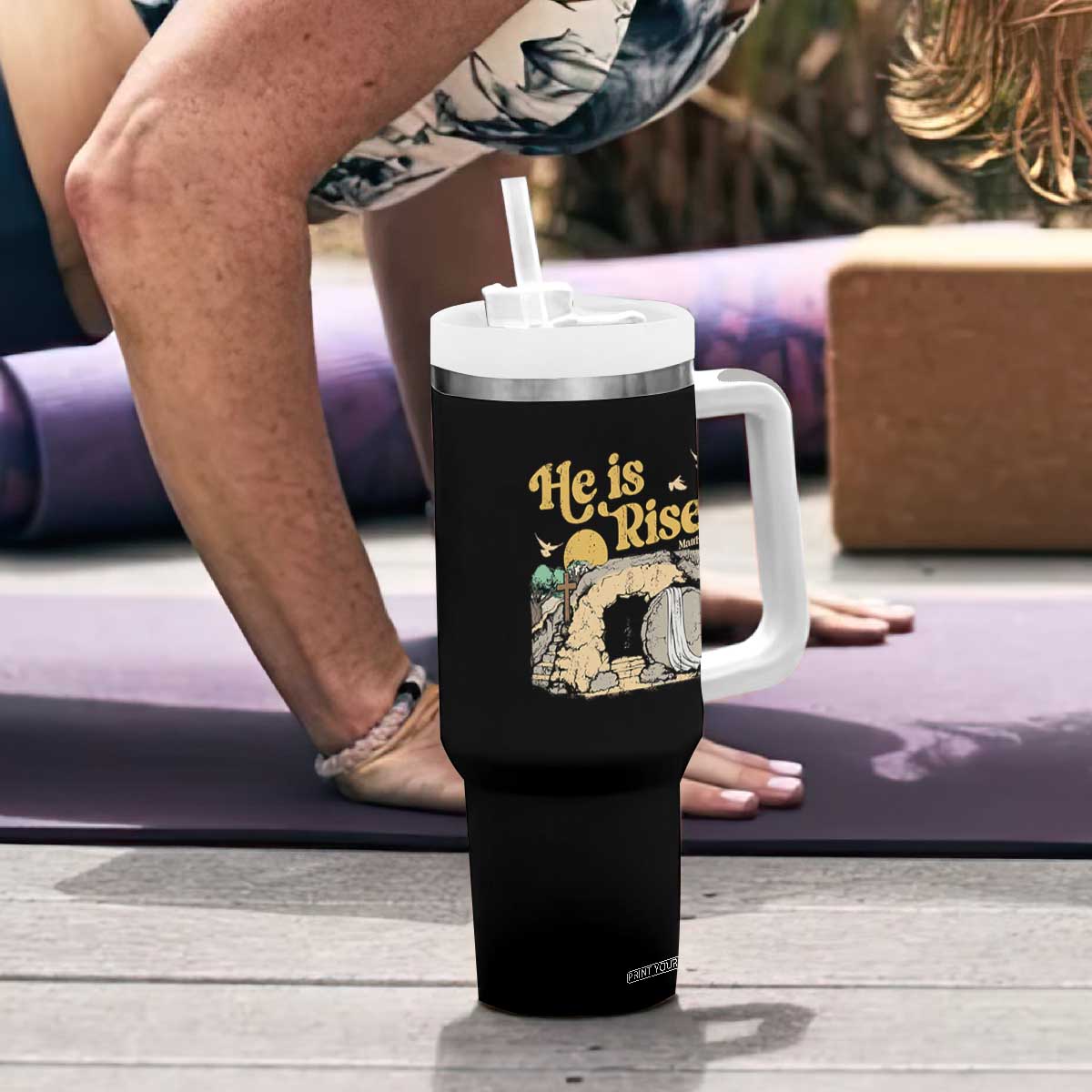 He Is Risen Tumbler With Handle Retro Vintage Easter Jesus Christian Apparel TS10 Print Your Wear