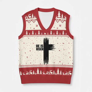 He Is Risen V-Neck Knit Sweater Vest Christian Easter Cross TS10 Beige Red Print Your Wear