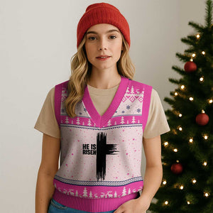 He Is Risen V-Neck Knit Sweater Vest Christian Easter Cross TS10 Hot Pink Print Your Wear