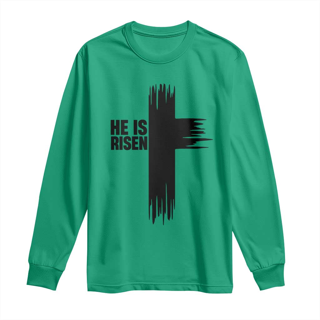 He Is Risen Long Sleeve Shirt Christian Easter Cross TS10 Irish Green Print Your Wear