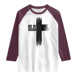 He Is Risen Raglan Shirt Christian Easter Cross TS10 White Maroon Print Your Wear