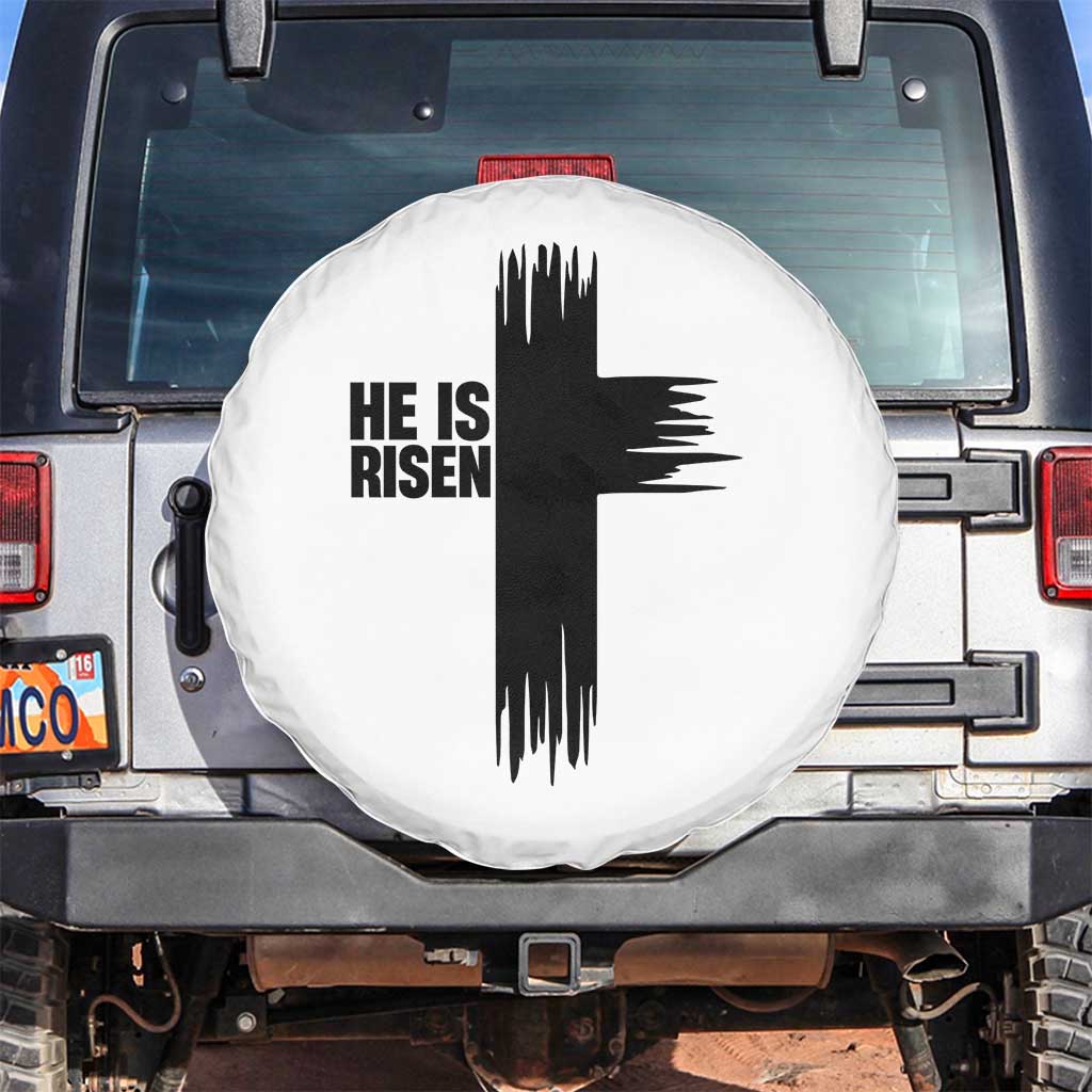 He Is Risen Spare Tire Cover Christian Easter Cross TS10 No hole White Print Your Wear