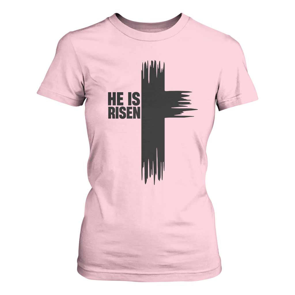 He Is Risen T Shirt For Women Christian Easter Cross TS10 Light Pink Print Your Wear