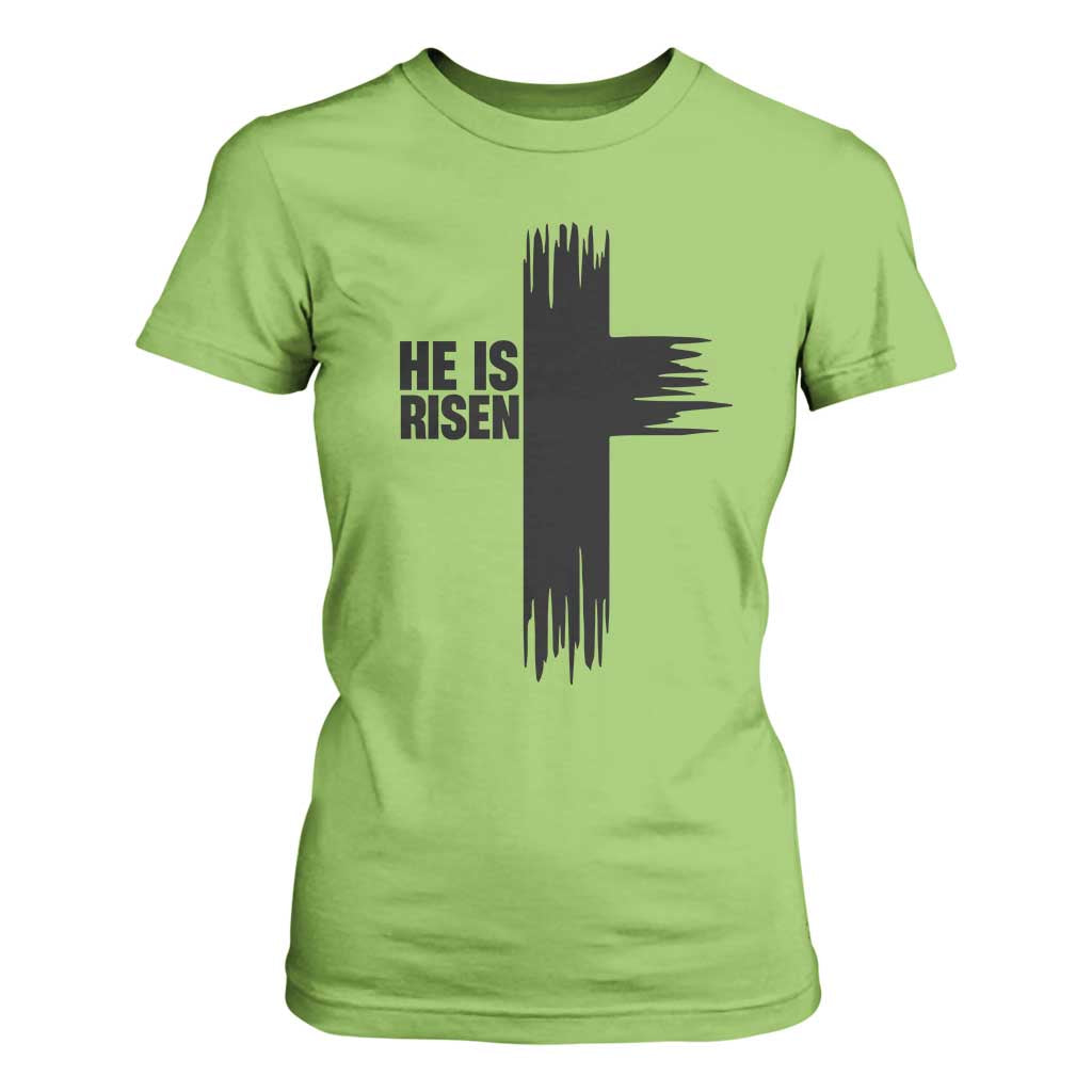 He Is Risen T Shirt For Women Christian Easter Cross TS10 Lime Print Your Wear