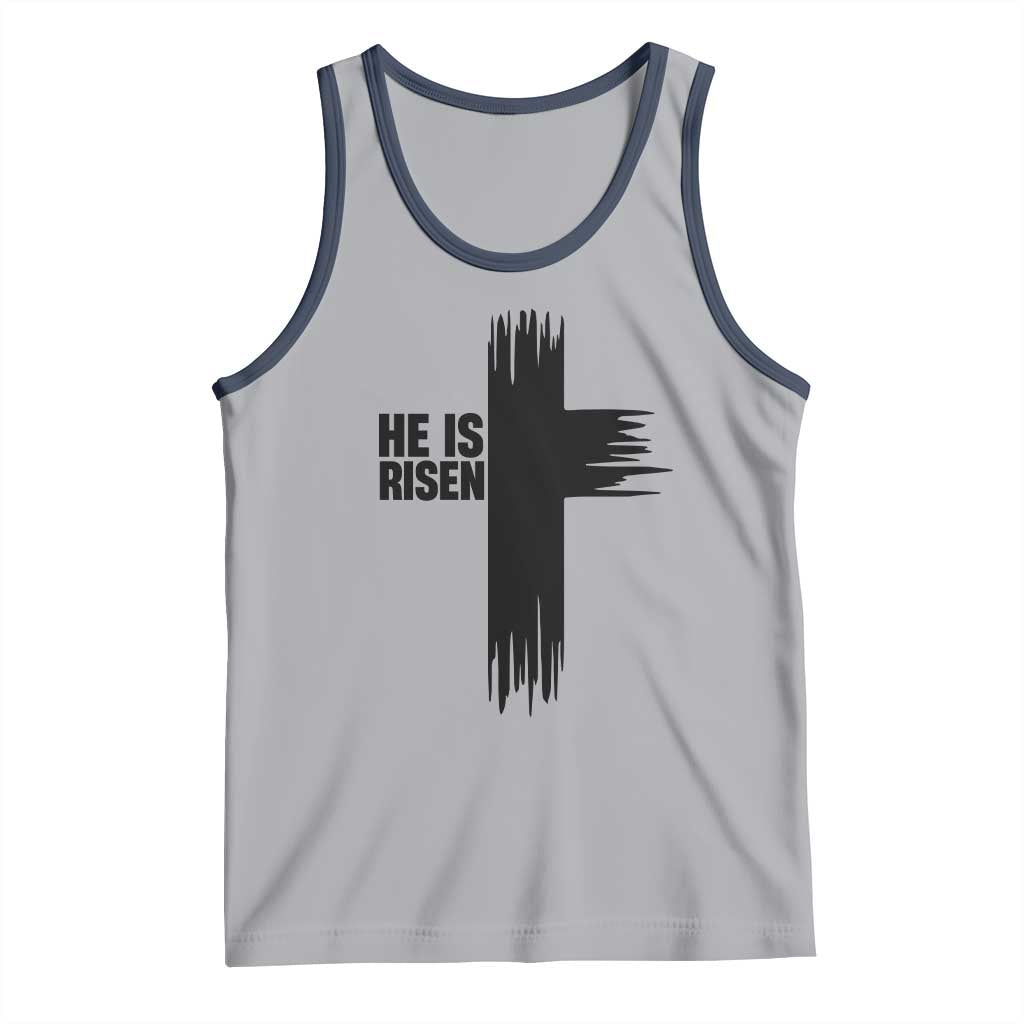 He Is Risen Tank Top Christian Easter Cross TS10 Athletic Heather Navy Print Your Wear