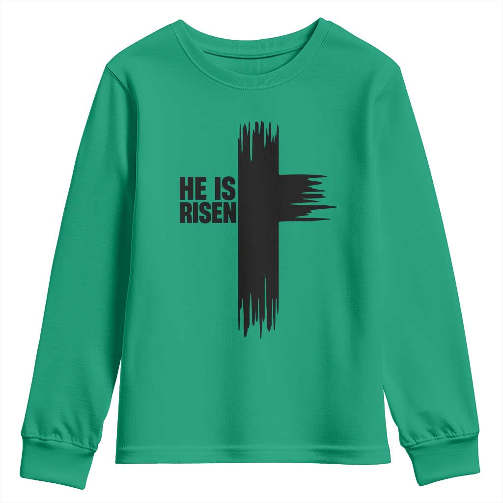 He Is Risen Youth Sweatshirt Christian Easter Cross TS10 Irish Green Print Your Wear