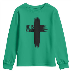 He Is Risen Youth Sweatshirt Christian Easter Cross TS10 Irish Green Print Your Wear
