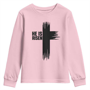 He Is Risen Youth Sweatshirt Christian Easter Cross TS10 Light Pink Print Your Wear