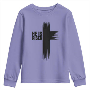 He Is Risen Youth Sweatshirt Christian Easter Cross TS10 Violet Print Your Wear