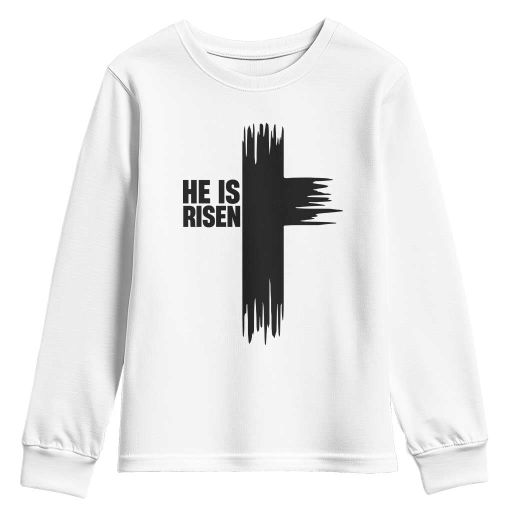 He Is Risen Youth Sweatshirt Christian Easter Cross TS10 White Print Your Wear