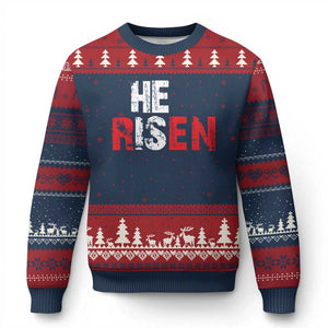 He Is Risen Ugly Christmas Sweater Vintage Christian Religious Faith TS10 Navy Red Print Your Wear