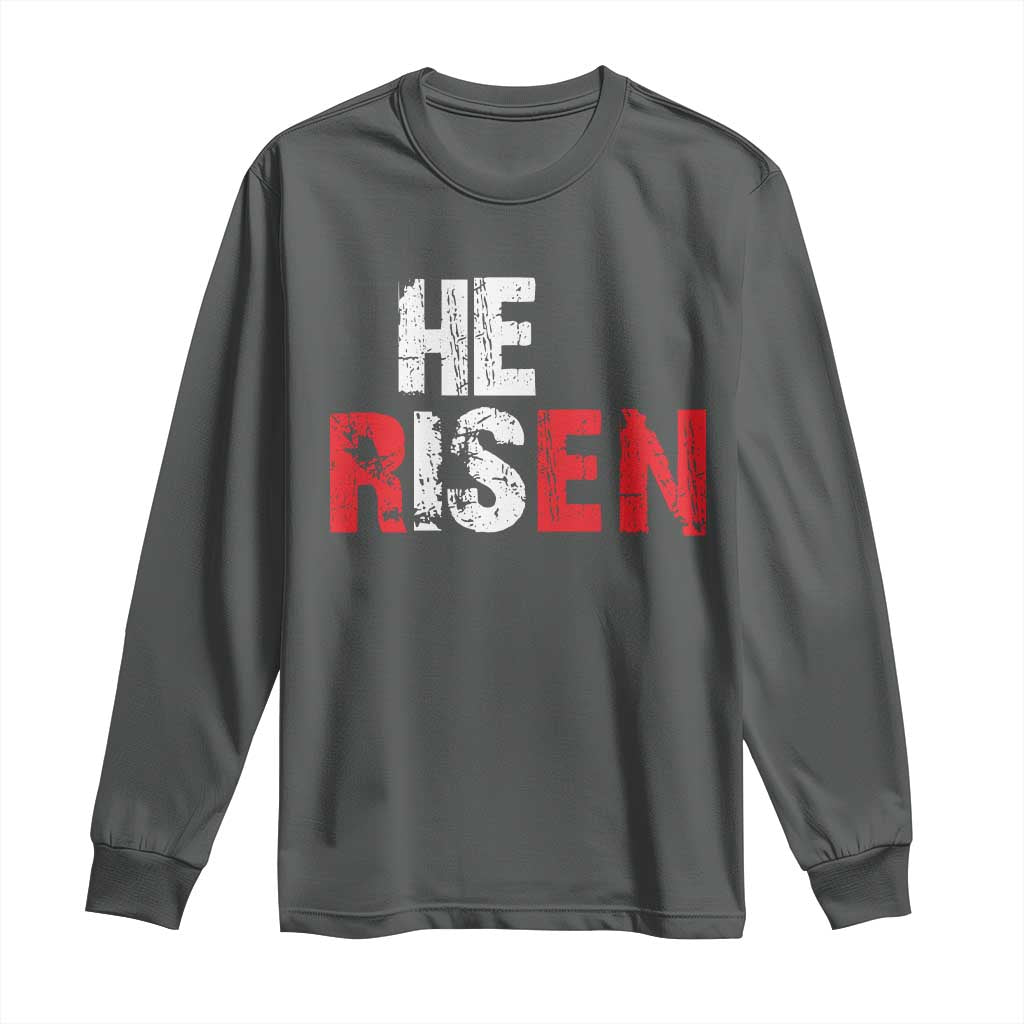 He Is Risen Long Sleeve Shirt Vintage Christian Religious Faith TS10 Dark Heather Print Your Wear