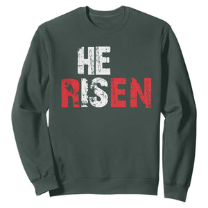 He Is Risen Sweatshirt Vintage Christian Religious Faith TS10 Dark Forest Green Print Your Wear