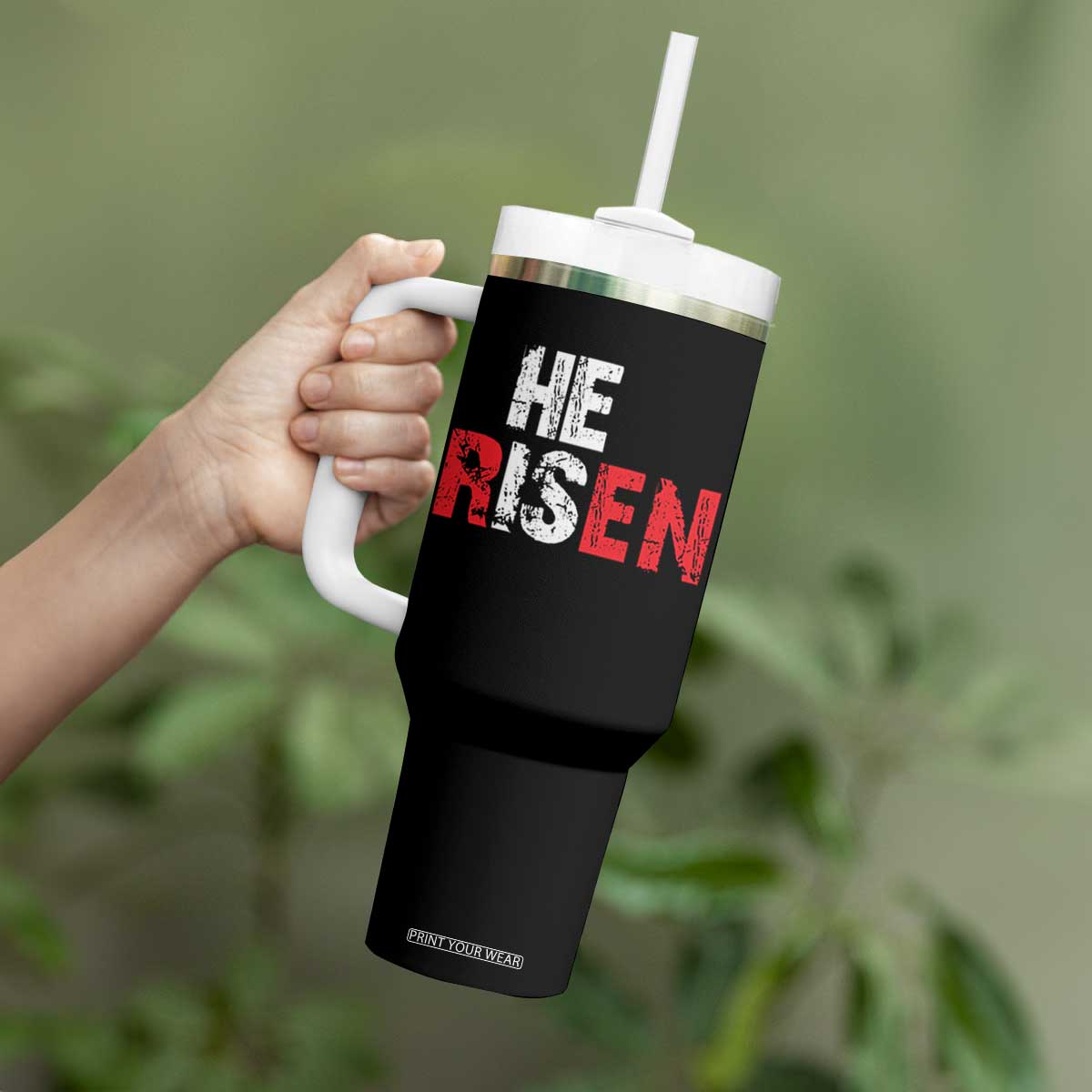He Is Risen Tumbler With Handle Vintage Christian Religious Faith TS10 Print Your Wear