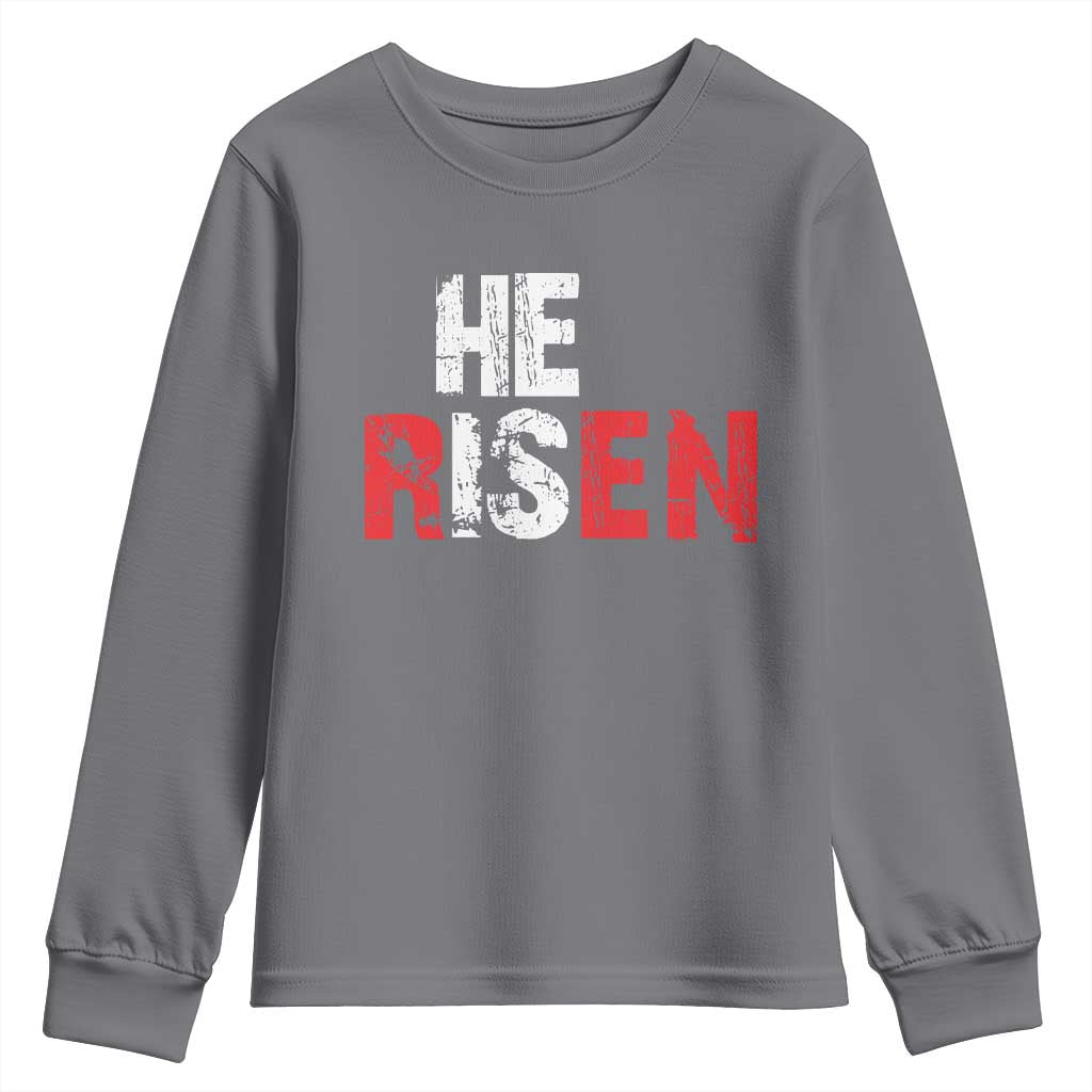 He Is Risen Youth Sweatshirt Vintage Christian Religious Faith TS10 Charcoal Print Your Wear