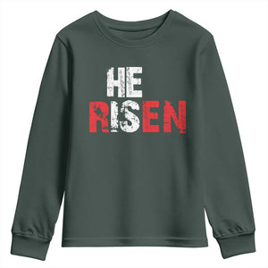 He Is Risen Youth Sweatshirt Vintage Christian Religious Faith TS10 Dark Forest Green Print Your Wear