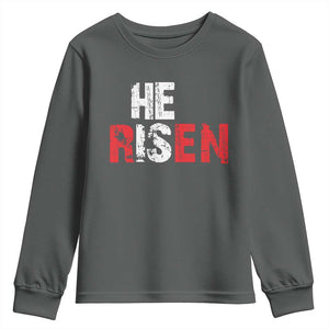 He Is Risen Youth Sweatshirt Vintage Christian Religious Faith TS10 Dark Heather Print Your Wear