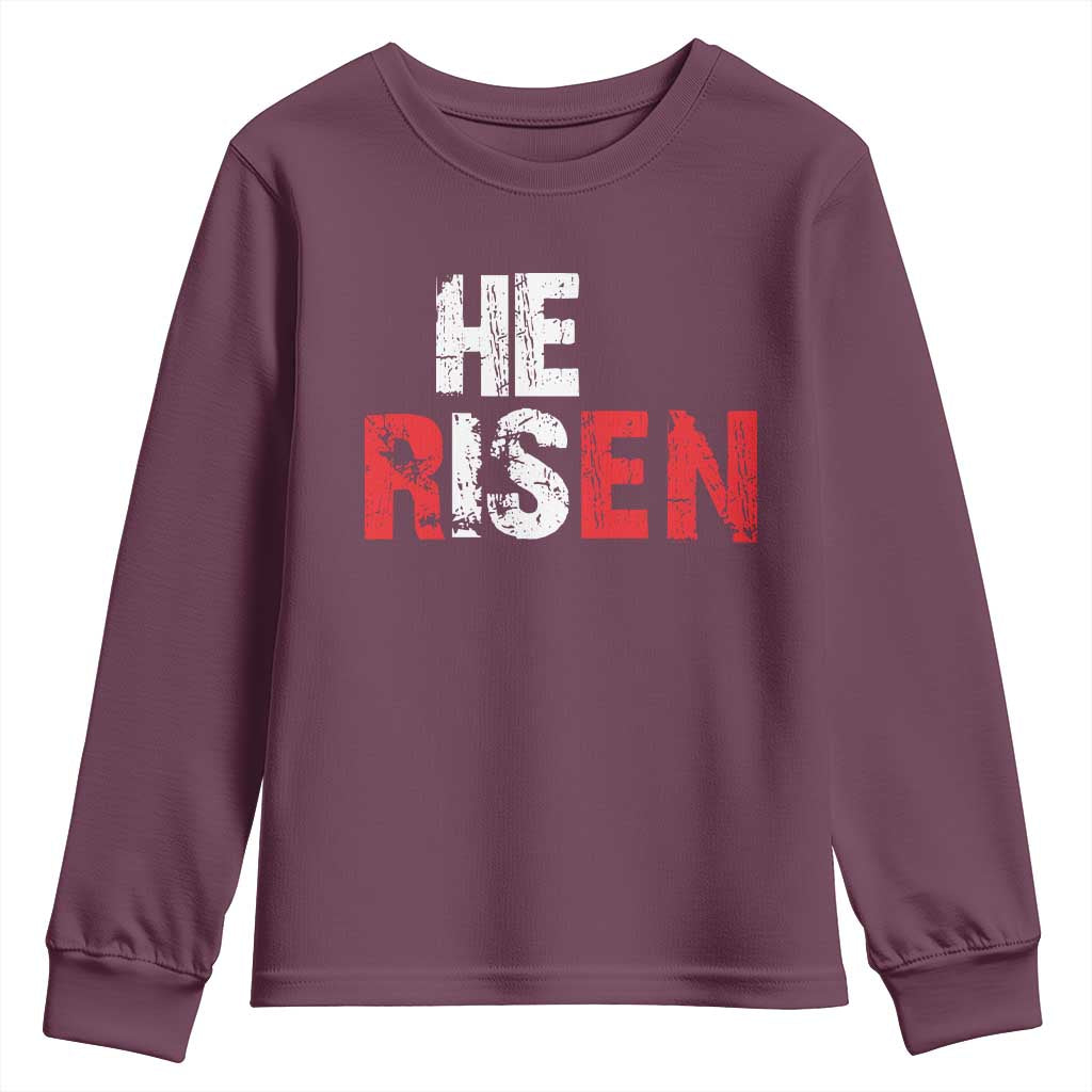 He Is Risen Youth Sweatshirt Vintage Christian Religious Faith TS10 Maroon Print Your Wear