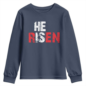 He Is Risen Youth Sweatshirt Vintage Christian Religious Faith TS10 Navy Print Your Wear