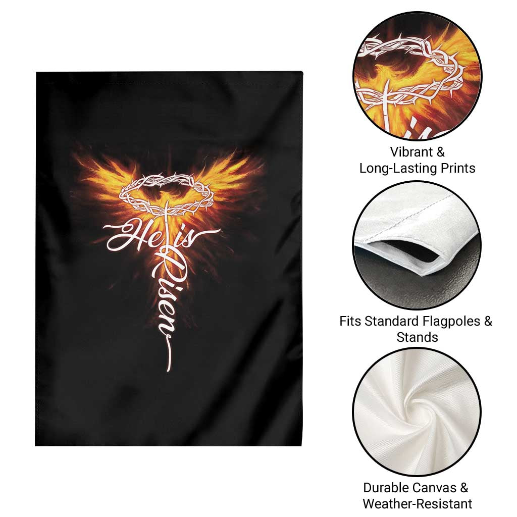 He Is Risen Garden Flag Jesus Resurrection Easter Christian Cross Phoenix Rising TS10 Print Your Wear