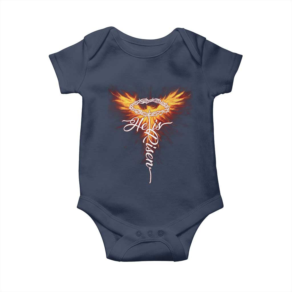 He Is Risen Baby Onesie Jesus Resurrection Easter Christian Cross Phoenix Rising TS10 Navy Print Your Wear