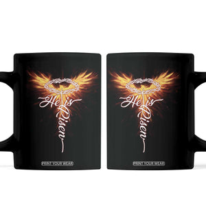 He Is Risen Coffee Mug Jesus Resurrection Easter Christian Cross Phoenix Rising TS10 Black Print Your Wear