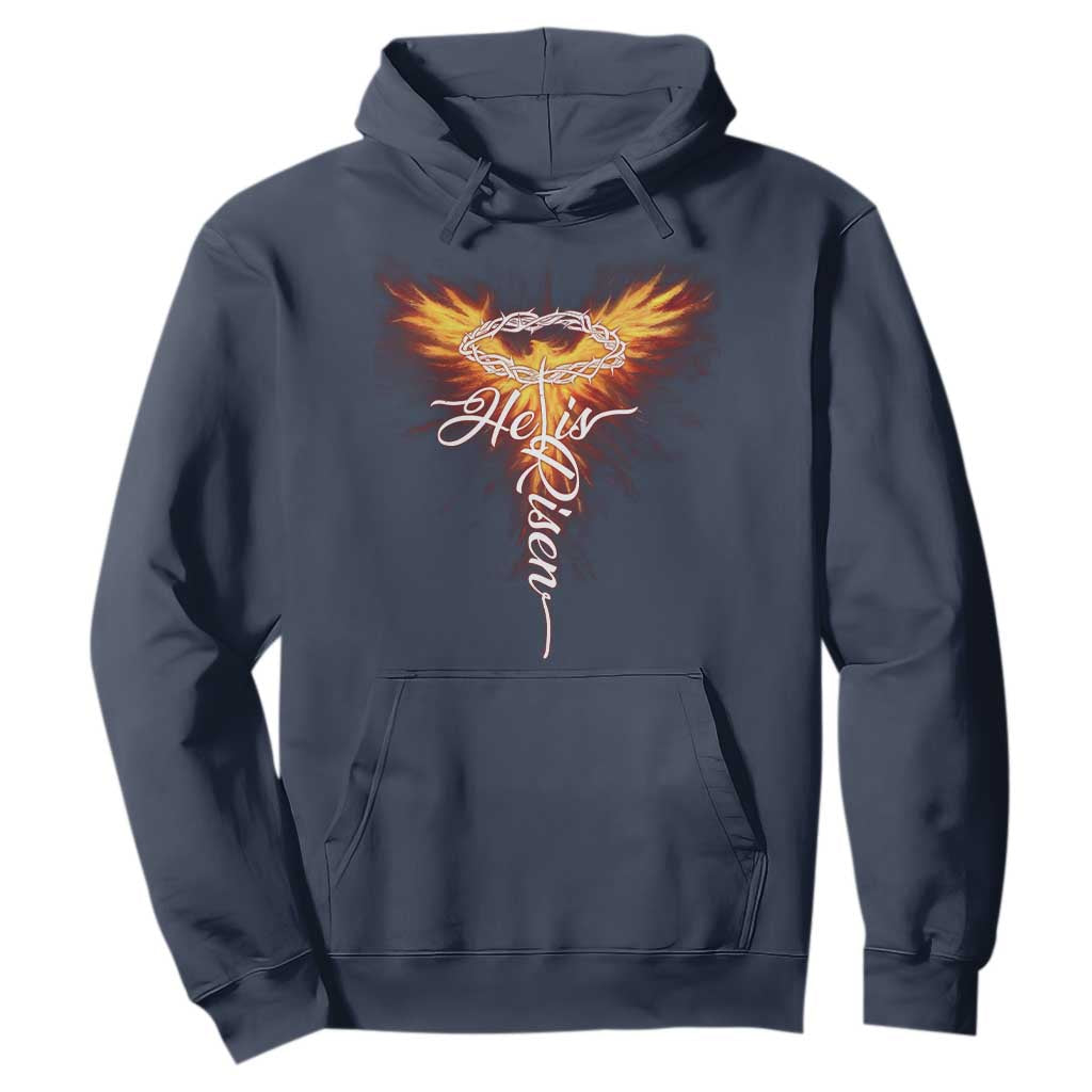 He Is Risen Hoodie Jesus Resurrection Easter Christian Cross Phoenix Rising TS10 Navy Print Your Wear
