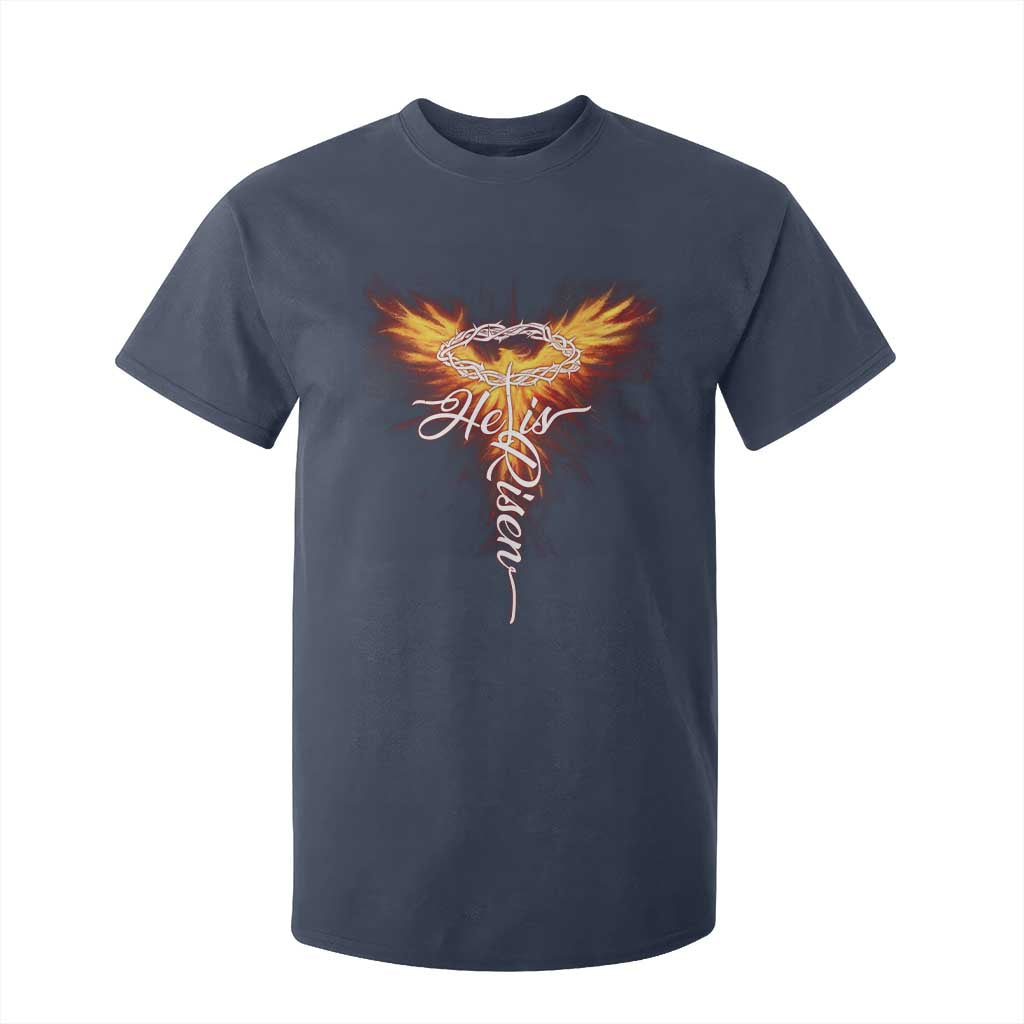 He Is Risen T Shirt For Kid Jesus Resurrection Easter Christian Cross Phoenix Rising TS10 Navy Print Your Wear