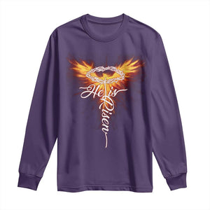 He Is Risen Long Sleeve Shirt Jesus Resurrection Easter Christian Cross Phoenix Rising TS10 Purple Print Your Wear