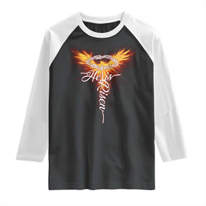He Is Risen Raglan Shirt Jesus Resurrection Easter Christian Cross Phoenix Rising TS10 Black White Print Your Wear