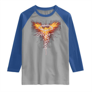 He Is Risen Raglan Shirt Jesus Resurrection Easter Christian Cross Phoenix Rising TS10 Sport Gray Royal Print Your Wear