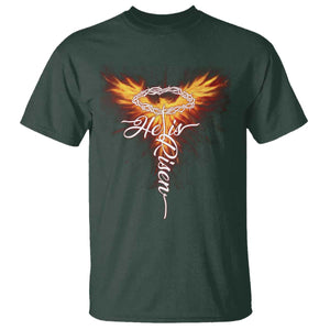He Is Risen T Shirt Jesus Resurrection Easter Christian Cross Phoenix Rising TS10 Dark Forest Green Print Your Wear