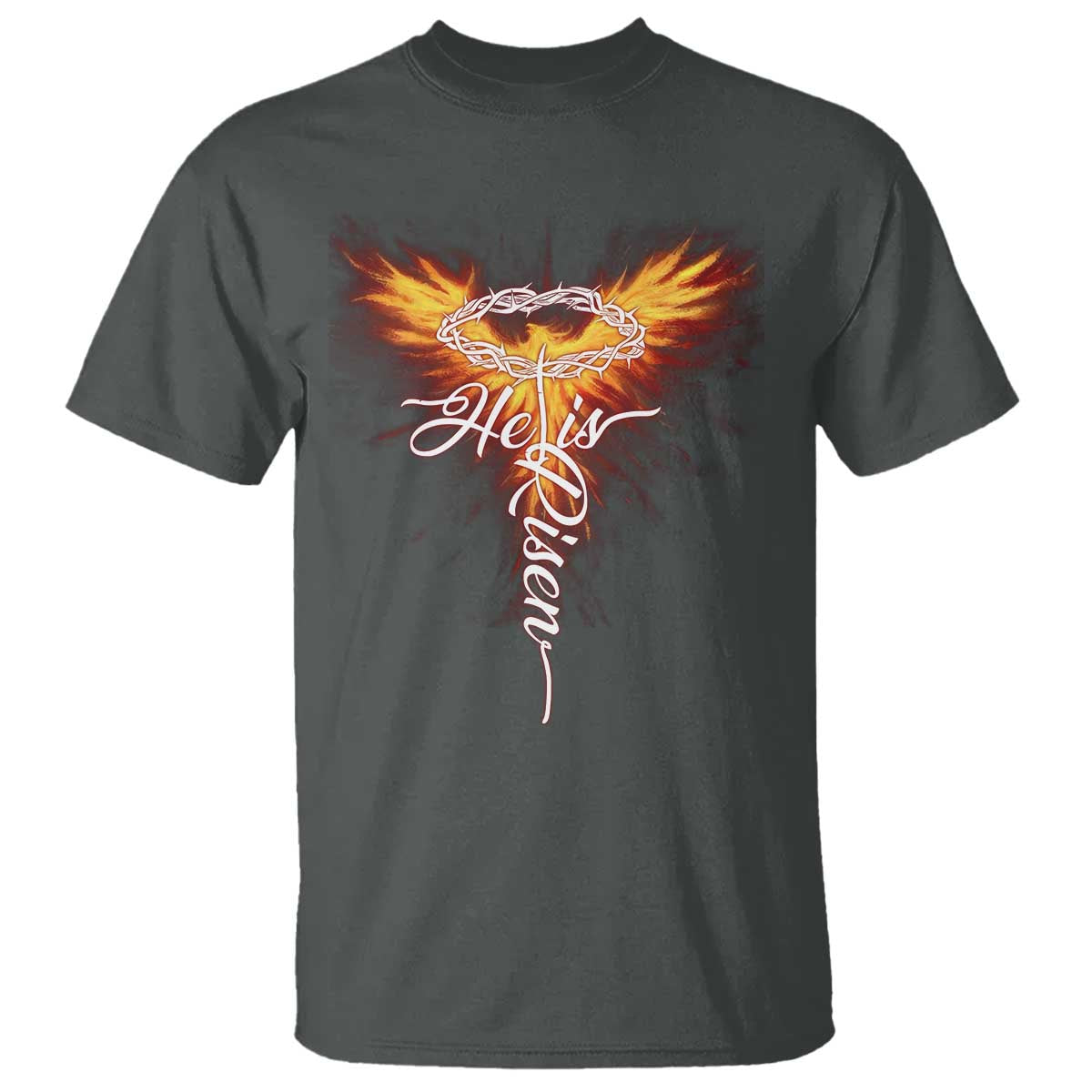 He Is Risen T Shirt Jesus Resurrection Easter Christian Cross Phoenix Rising TS10 Dark Heather Print Your Wear