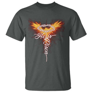 He Is Risen T Shirt Jesus Resurrection Easter Christian Cross Phoenix Rising TS10 Dark Heather Print Your Wear