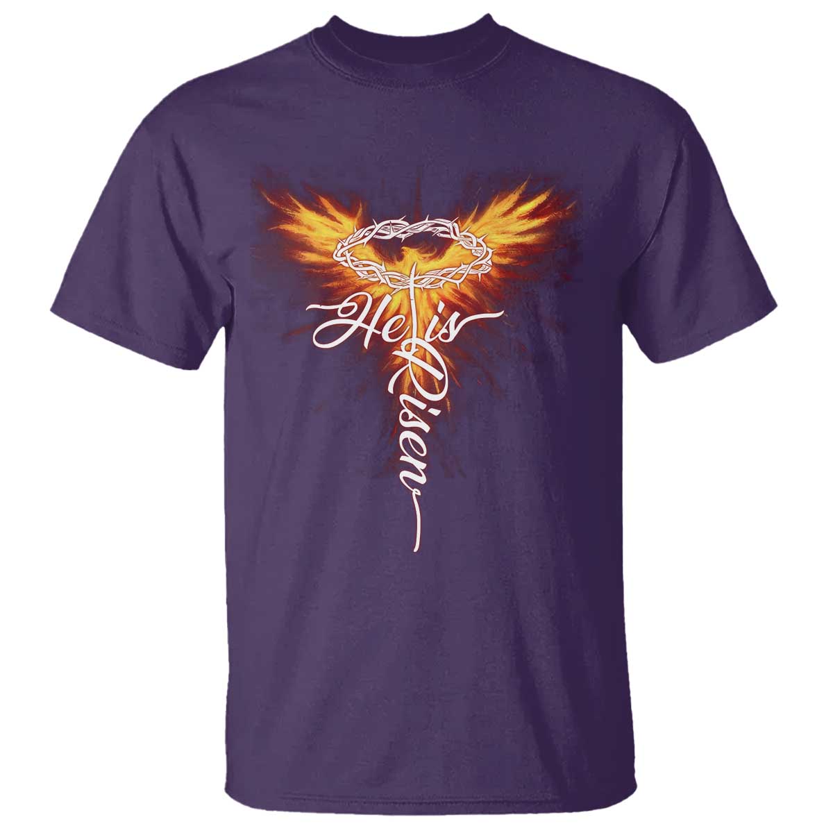 He Is Risen T Shirt Jesus Resurrection Easter Christian Cross Phoenix Rising TS10 Purple Print Your Wear