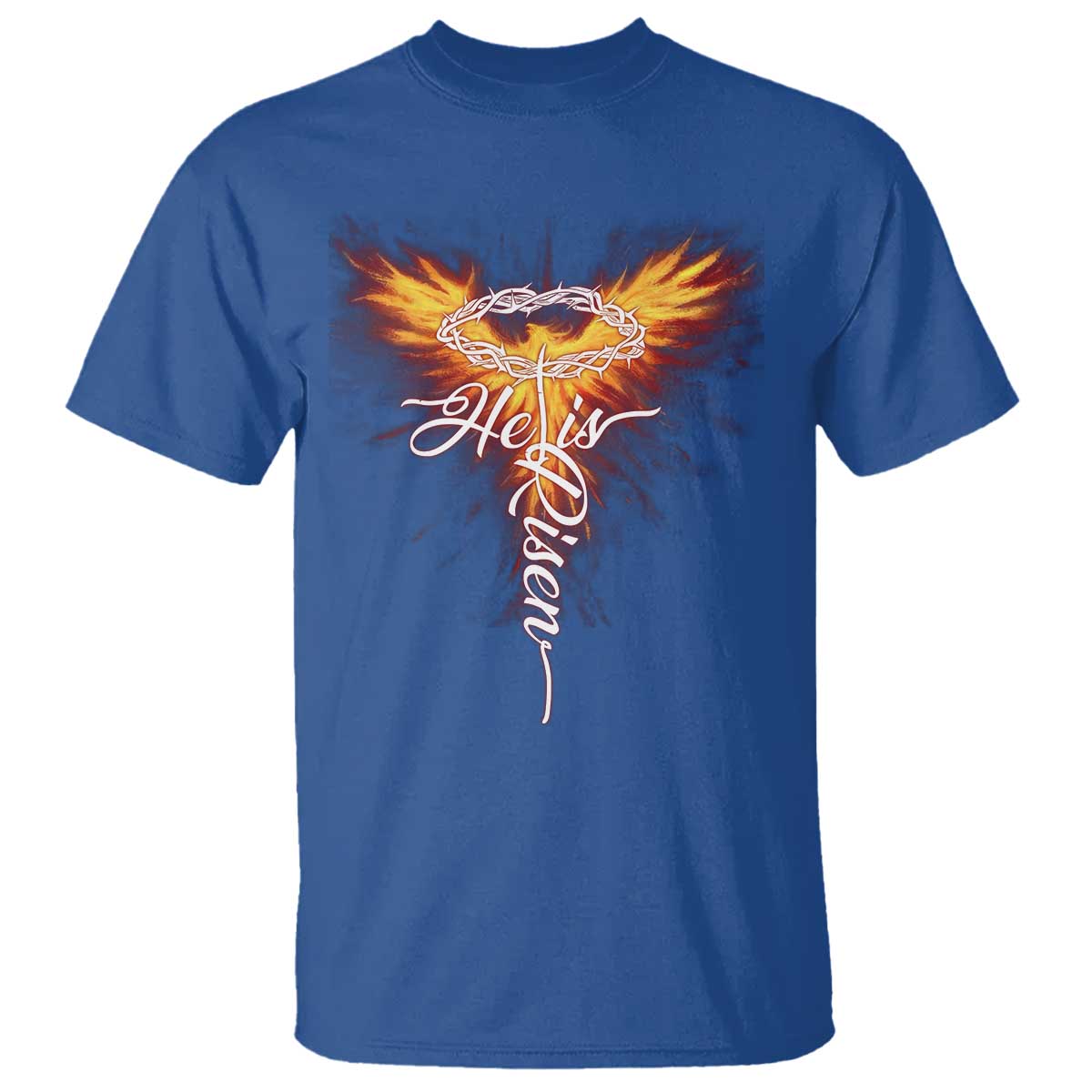He Is Risen T Shirt Jesus Resurrection Easter Christian Cross Phoenix Rising TS10 Royal Blue Print Your Wear
