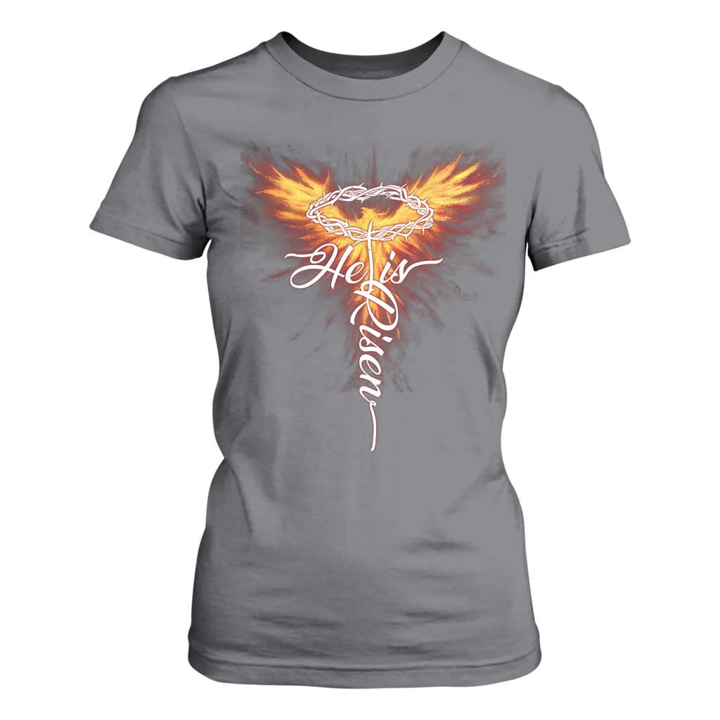 He Is Risen T Shirt For Women Jesus Resurrection Easter Christian Cross Phoenix Rising TS10 Charcoal Print Your Wear