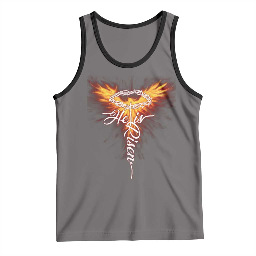 He Is Risen Tank Top Jesus Resurrection Easter Christian Cross Phoenix Rising TS10 Deep Heather Black Print Your Wear