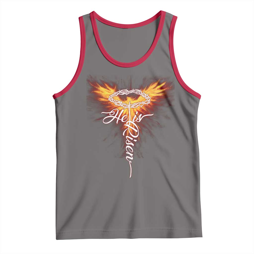 He Is Risen Tank Top Jesus Resurrection Easter Christian Cross Phoenix Rising TS10 Deep Heather Red Print Your Wear