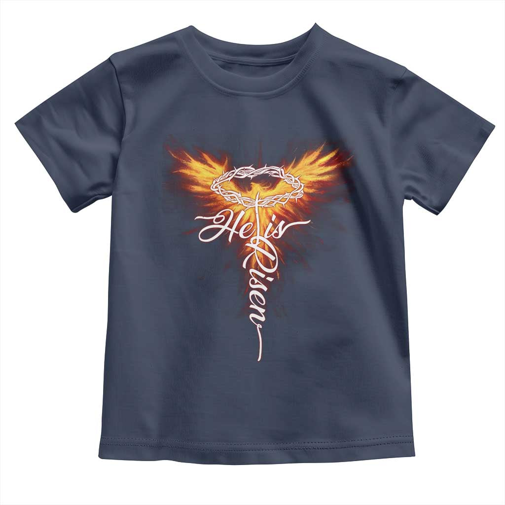 He Is Risen Toddler T Shirt Jesus Resurrection Easter Christian Cross Phoenix Rising TS10 Navy Print Your Wear