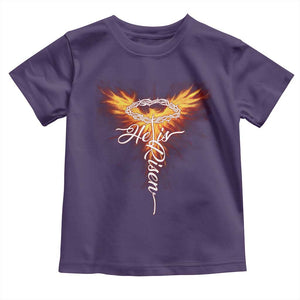 He Is Risen Toddler T Shirt Jesus Resurrection Easter Christian Cross Phoenix Rising TS10 Purple Print Your Wear