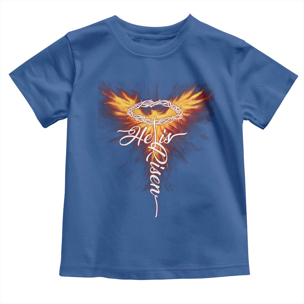 He Is Risen Toddler T Shirt Jesus Resurrection Easter Christian Cross Phoenix Rising TS10 Royal Blue Print Your Wear