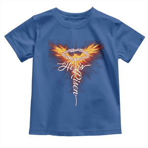 He Is Risen Toddler T Shirt Jesus Resurrection Easter Christian Cross Phoenix Rising TS10 Royal Blue Print Your Wear