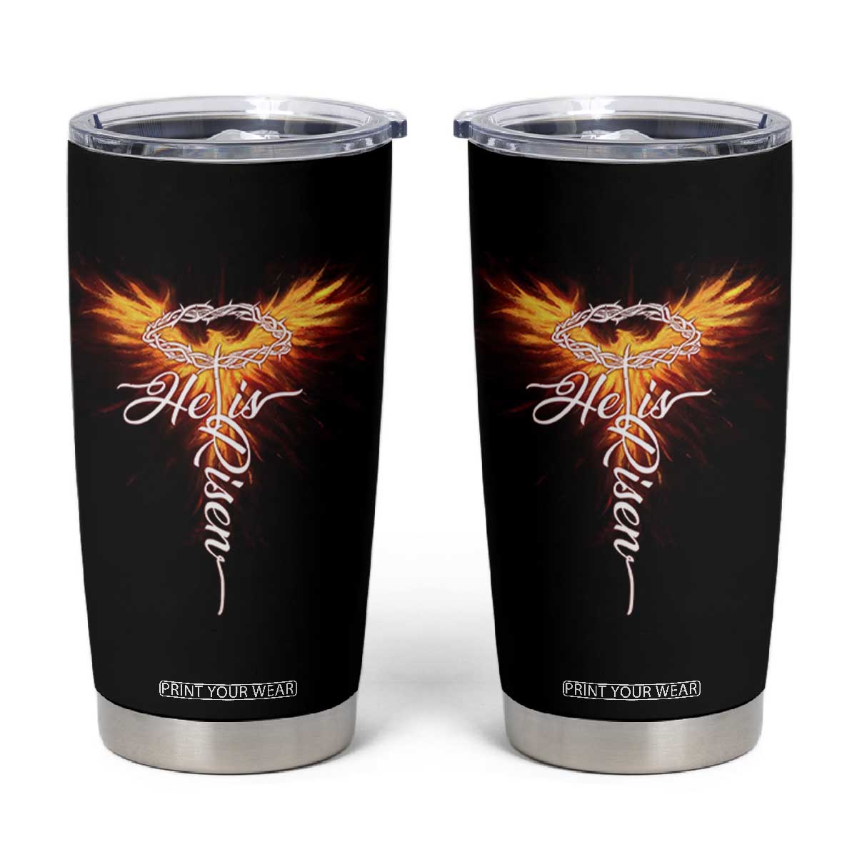 He Is Risen Tumbler Cup Jesus Resurrection Easter Christian Cross Phoenix Rising TS10 Black Print Your Wear