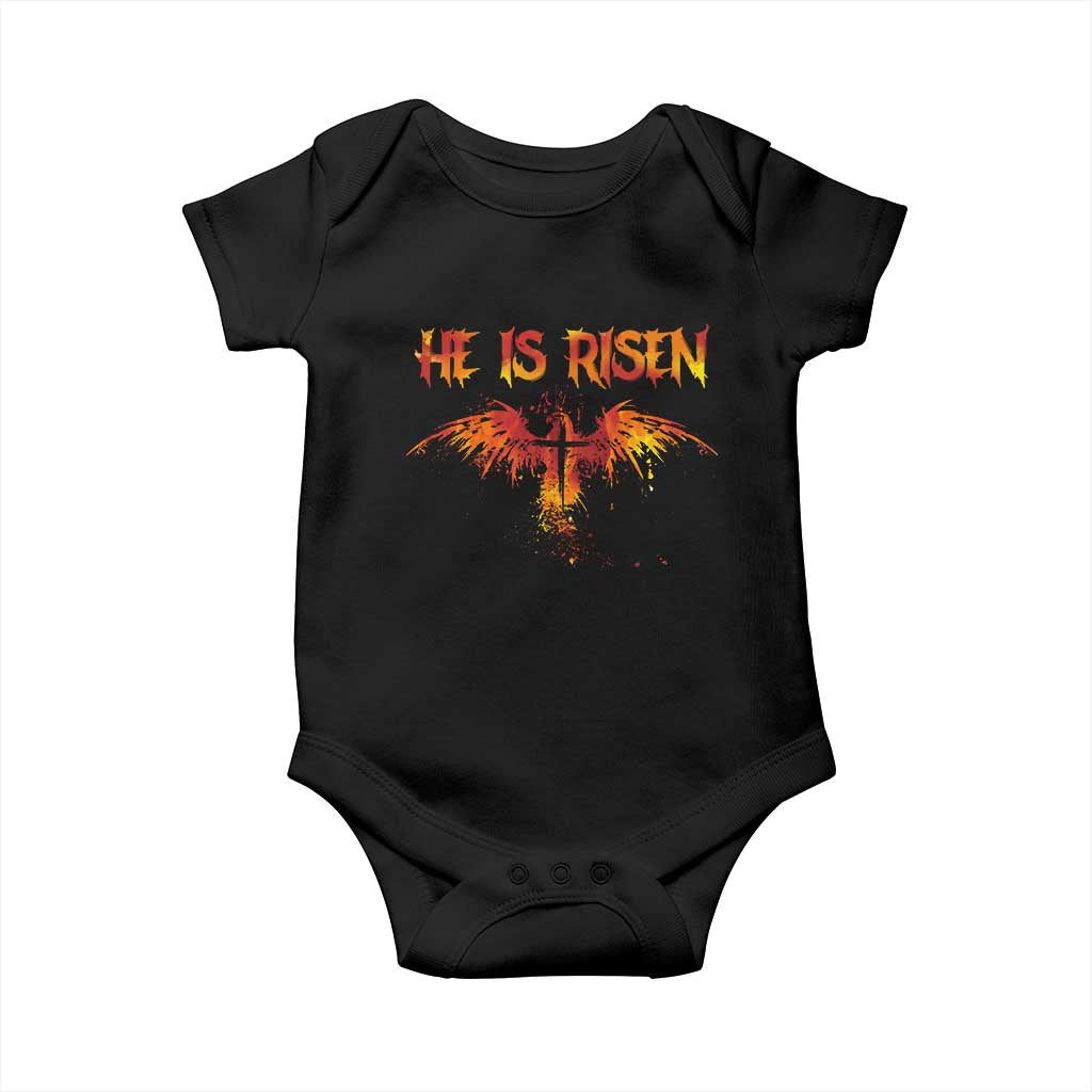 He Is Risen Baby Onesie Phoenix Christian Jesus Resurrection Cross TS10 Black Print Your Wear